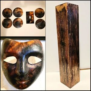 HANCRAFTED Upcycled Home Decor Set HANDPAINTED Vase Mask Coaster & Light Switch